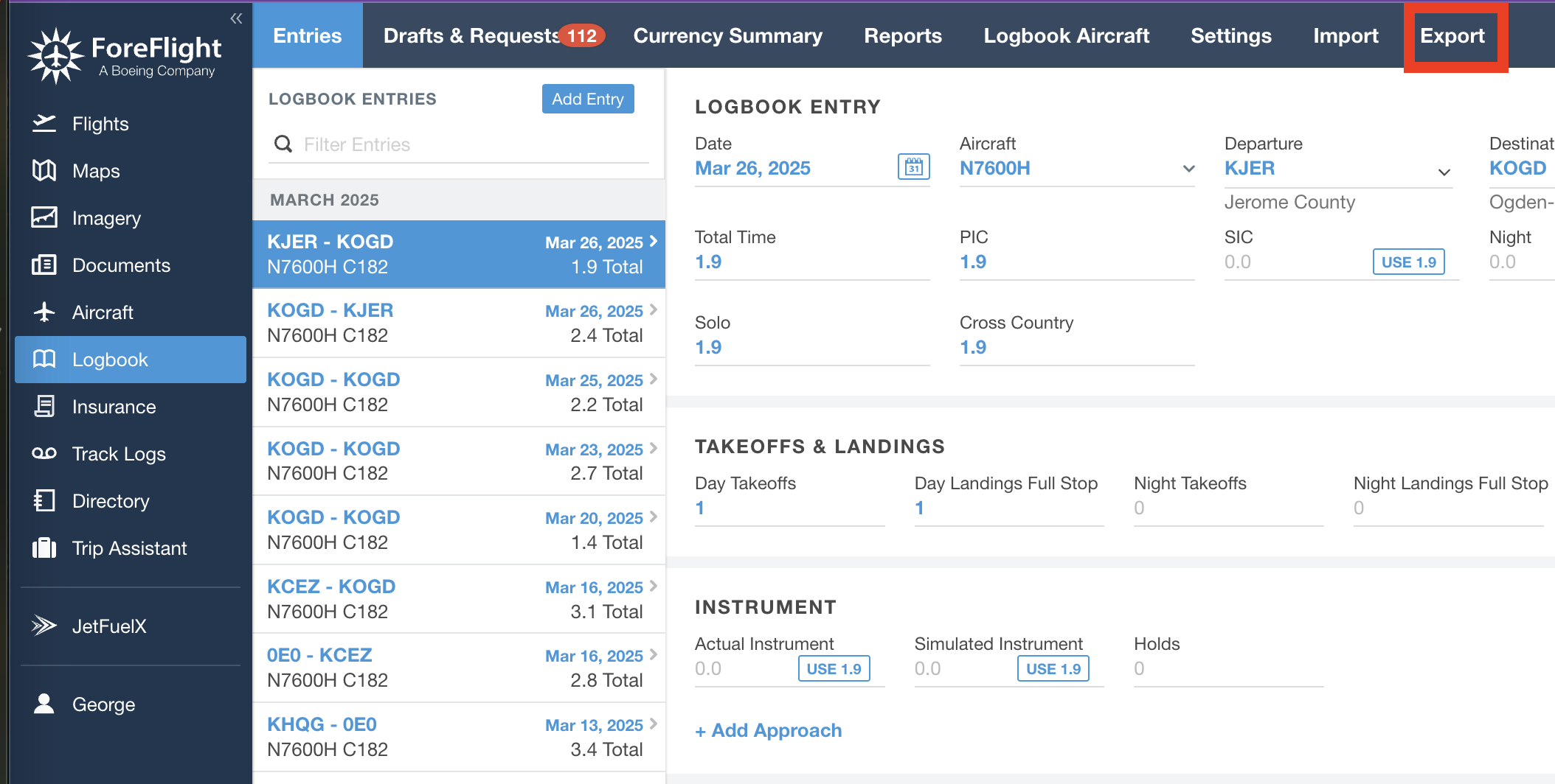 Logbook Export Screenshot